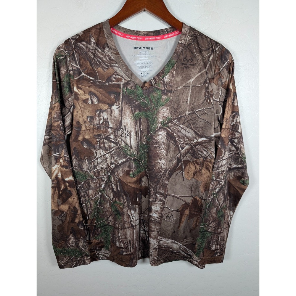 Realtree Tee Shirt Women Top Medium 8-10 Dri-More Tech Long Sleeved Camo Hunting
